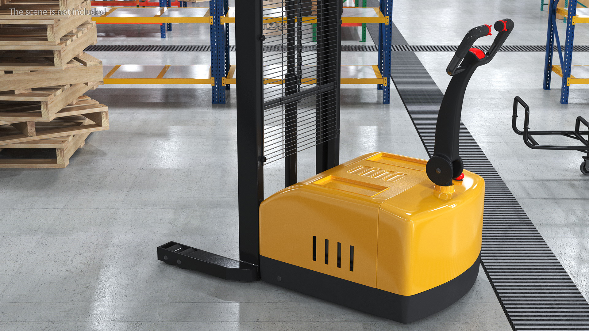 3D model Yellow Pallet Stacker with Wooden Pallet