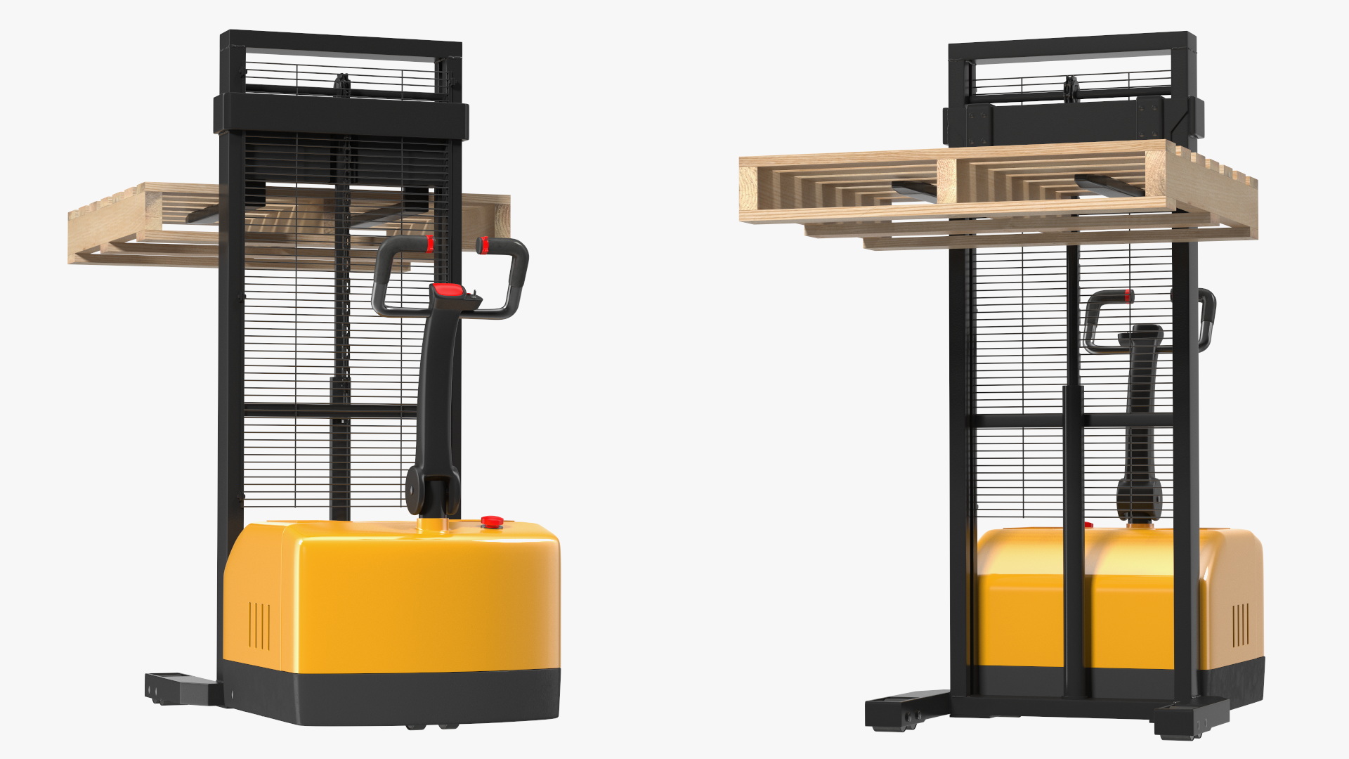 3D model Yellow Pallet Stacker with Wooden Pallet