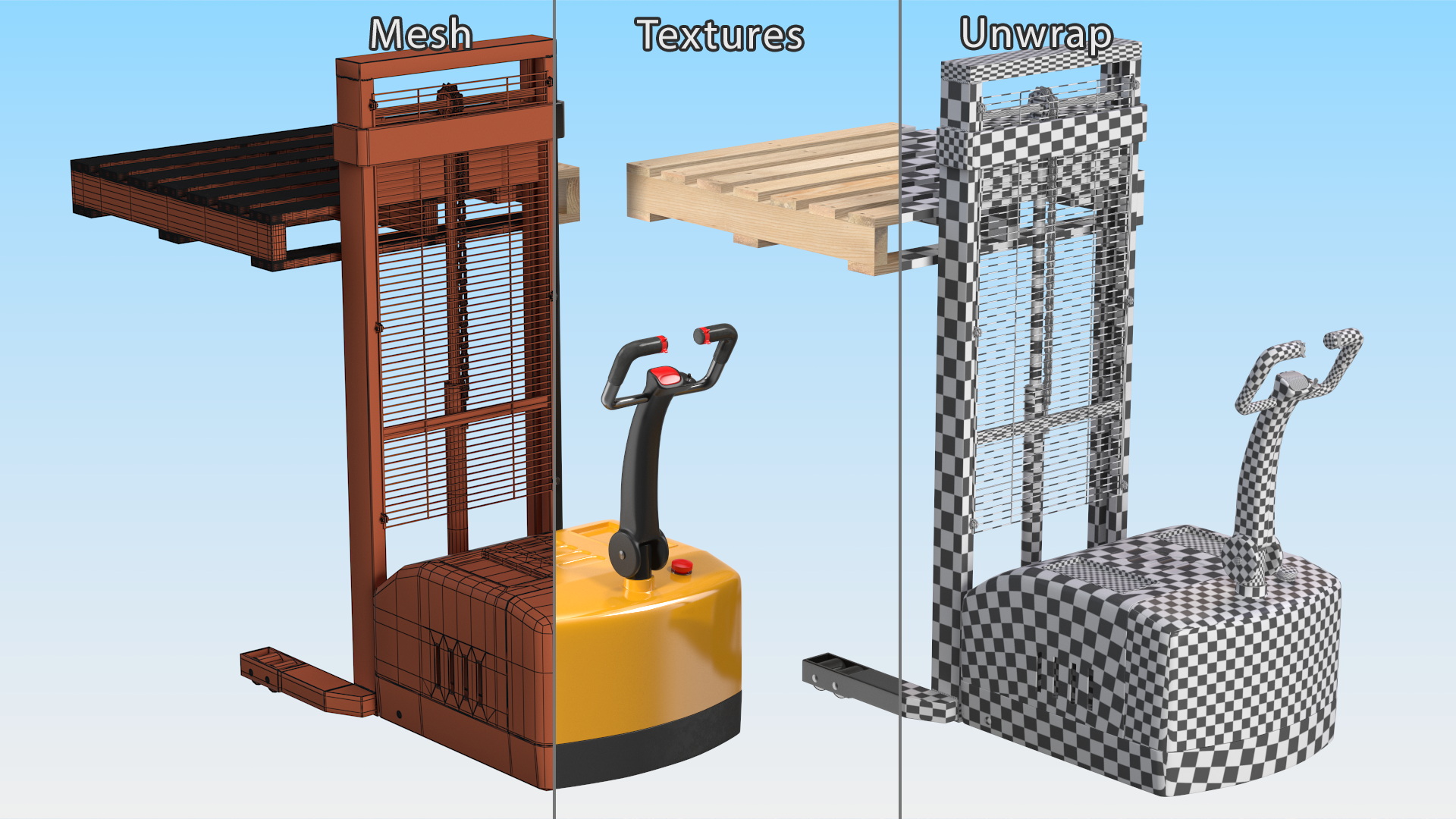 3D model Yellow Pallet Stacker with Wooden Pallet
