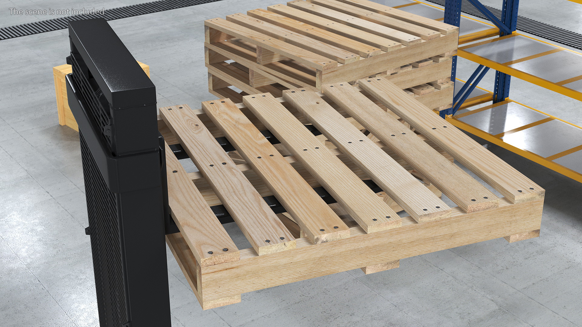 3D model Yellow Pallet Stacker with Wooden Pallet