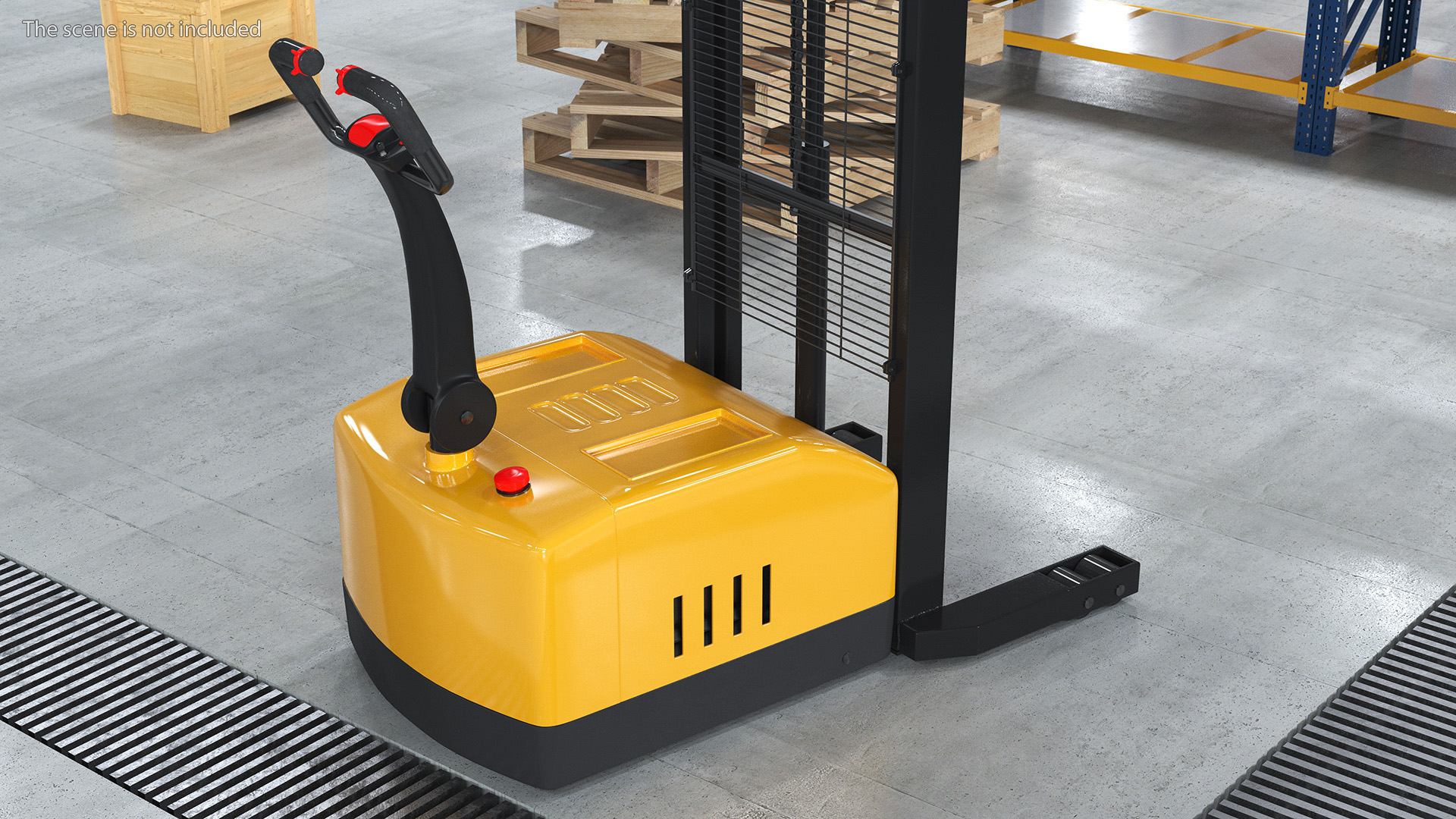 3D model Yellow Pallet Stacker with Wooden Pallet