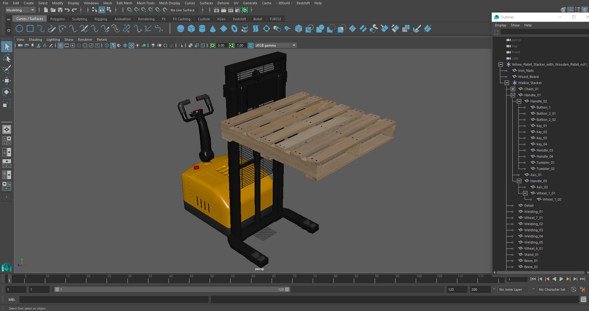 3D model Yellow Pallet Stacker with Wooden Pallet