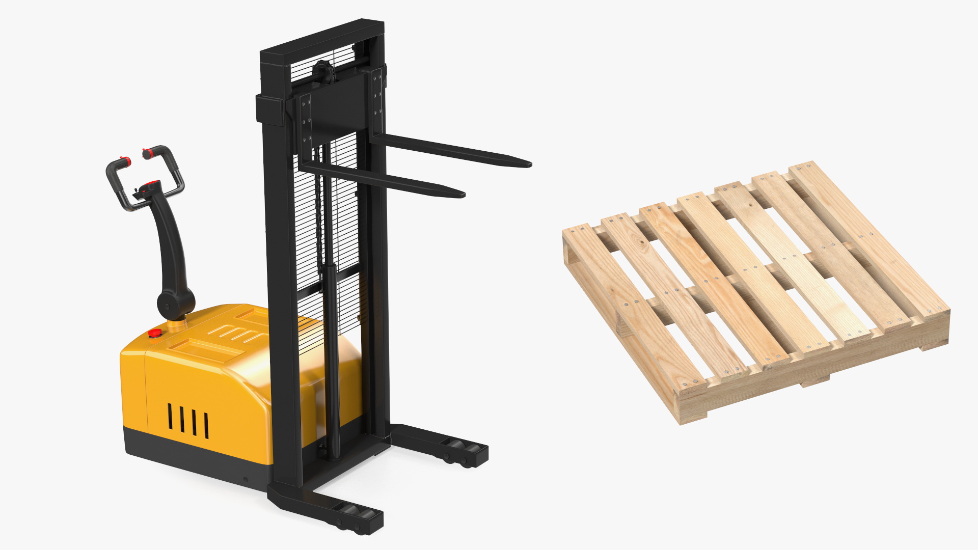 3D model Yellow Pallet Stacker with Wooden Pallet