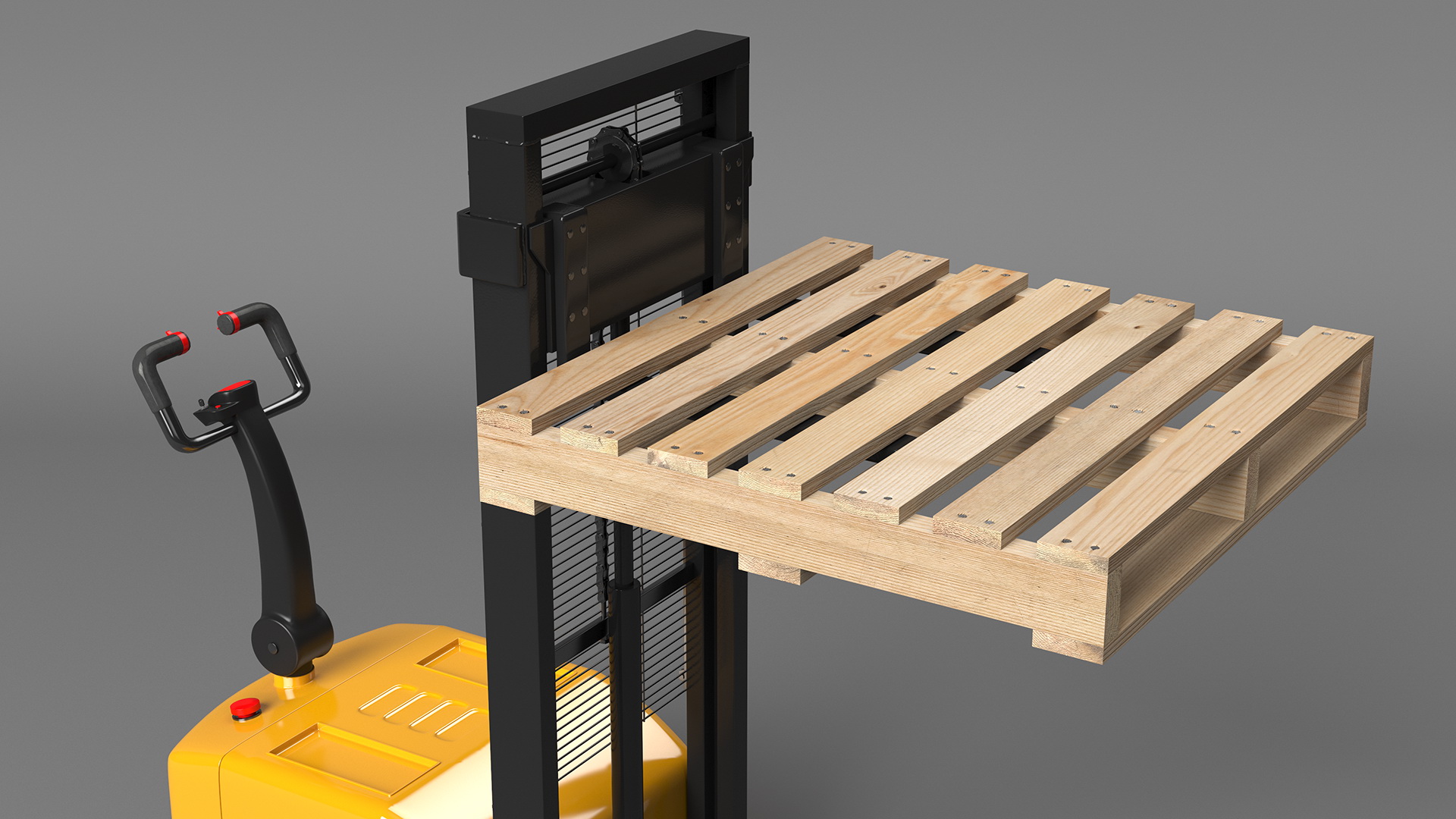 3D model Yellow Pallet Stacker with Wooden Pallet