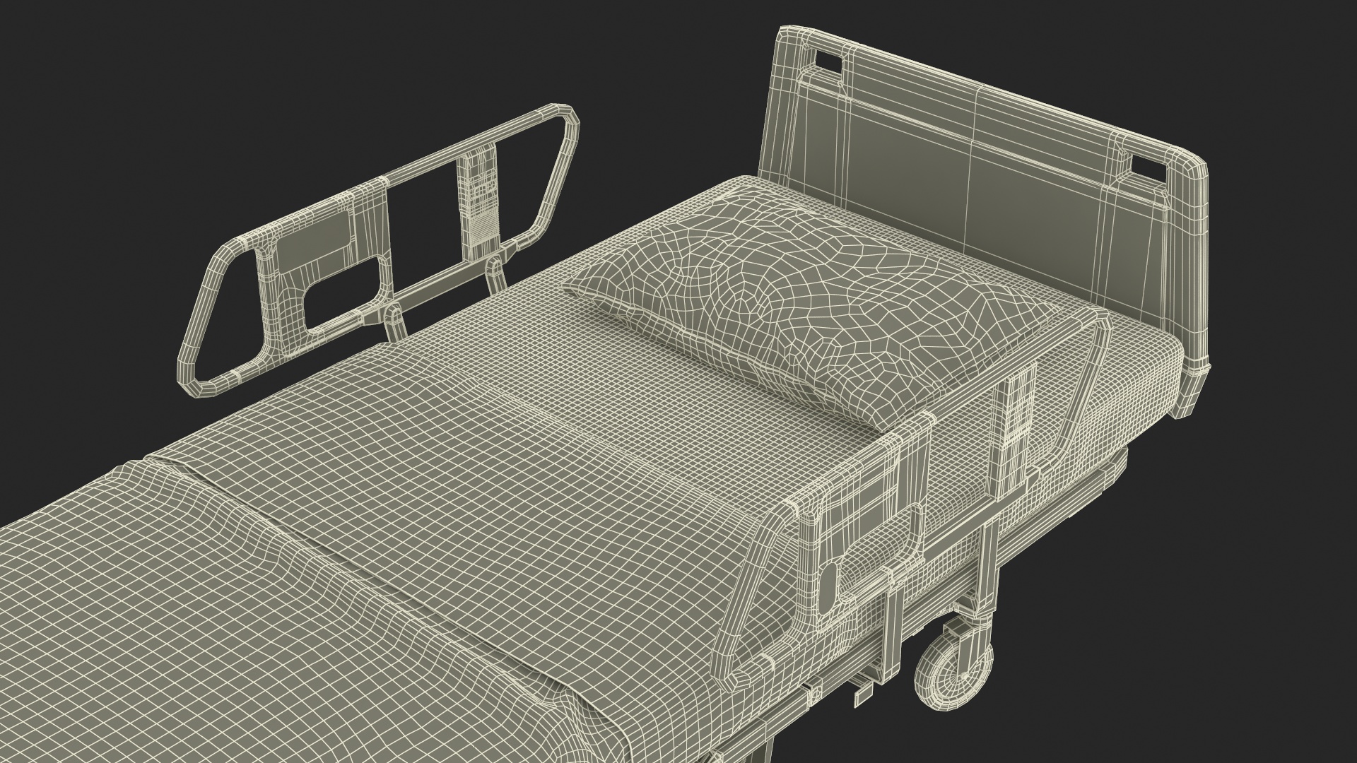 3D Hospital Bed with Adjustable Side Rails Rigged