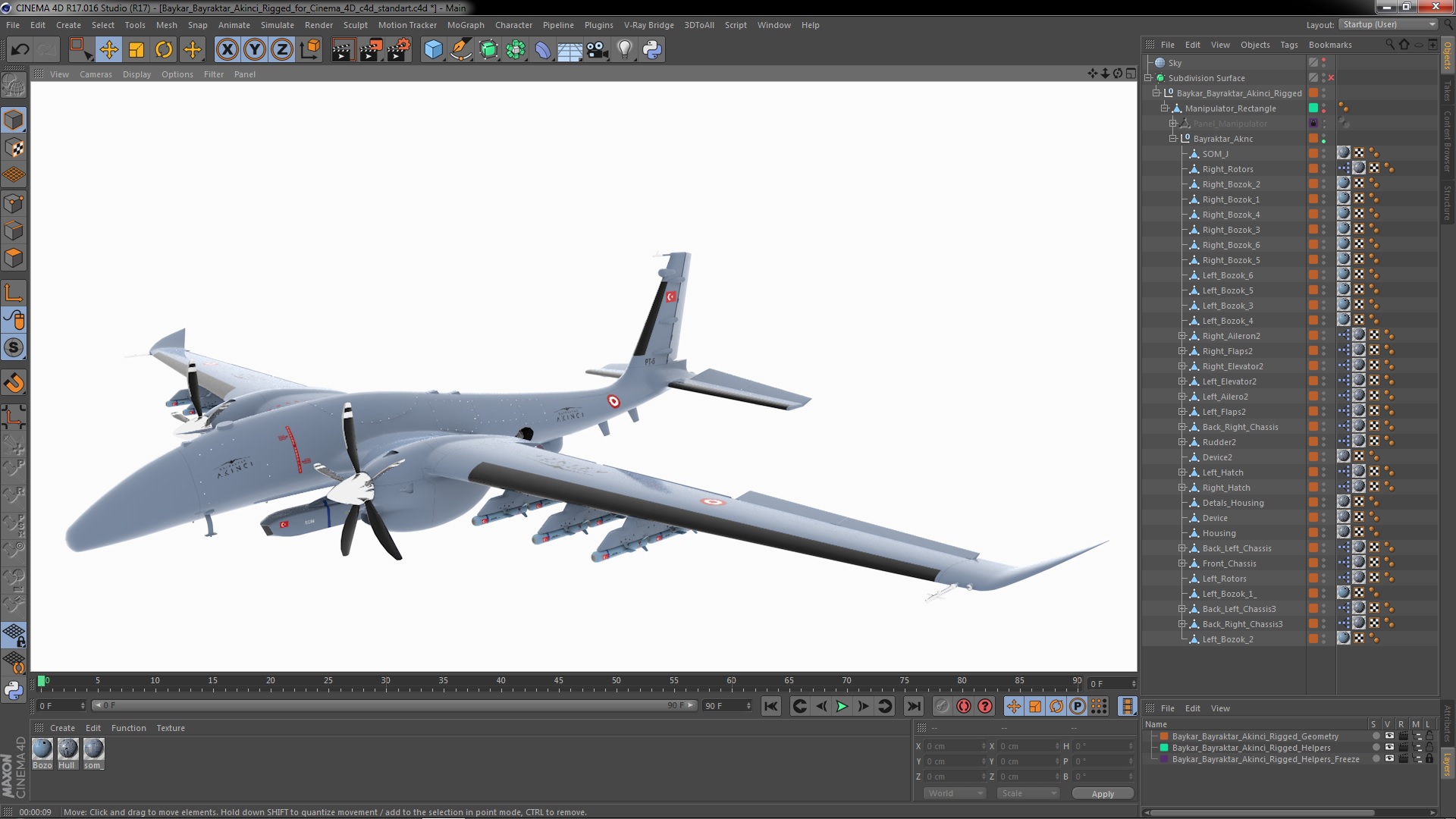 Baykar Bayraktar Akinci Rigged for Cinema 4D 3D model