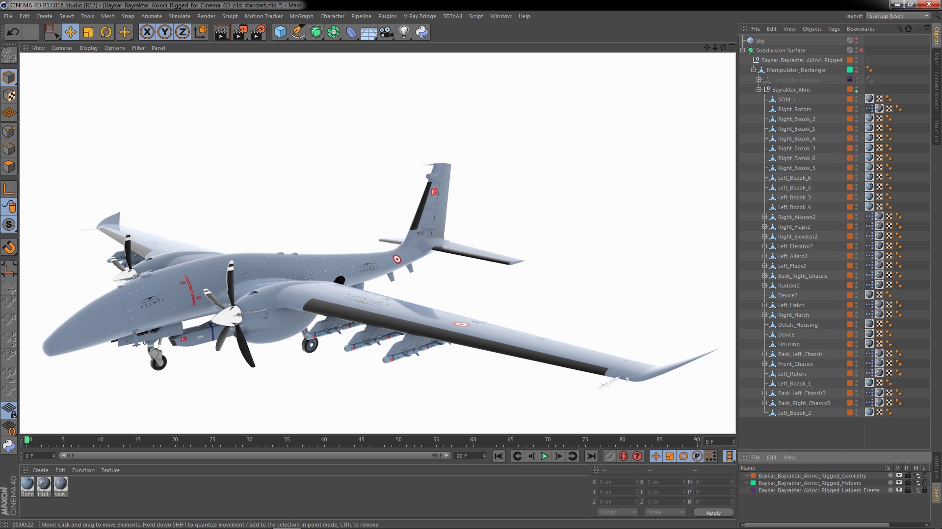 Baykar Bayraktar Akinci Rigged for Cinema 4D 3D model