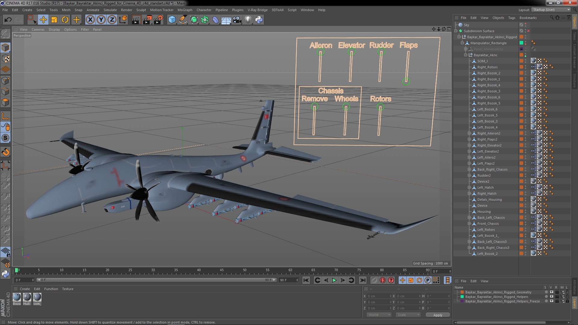 Baykar Bayraktar Akinci Rigged for Cinema 4D 3D model