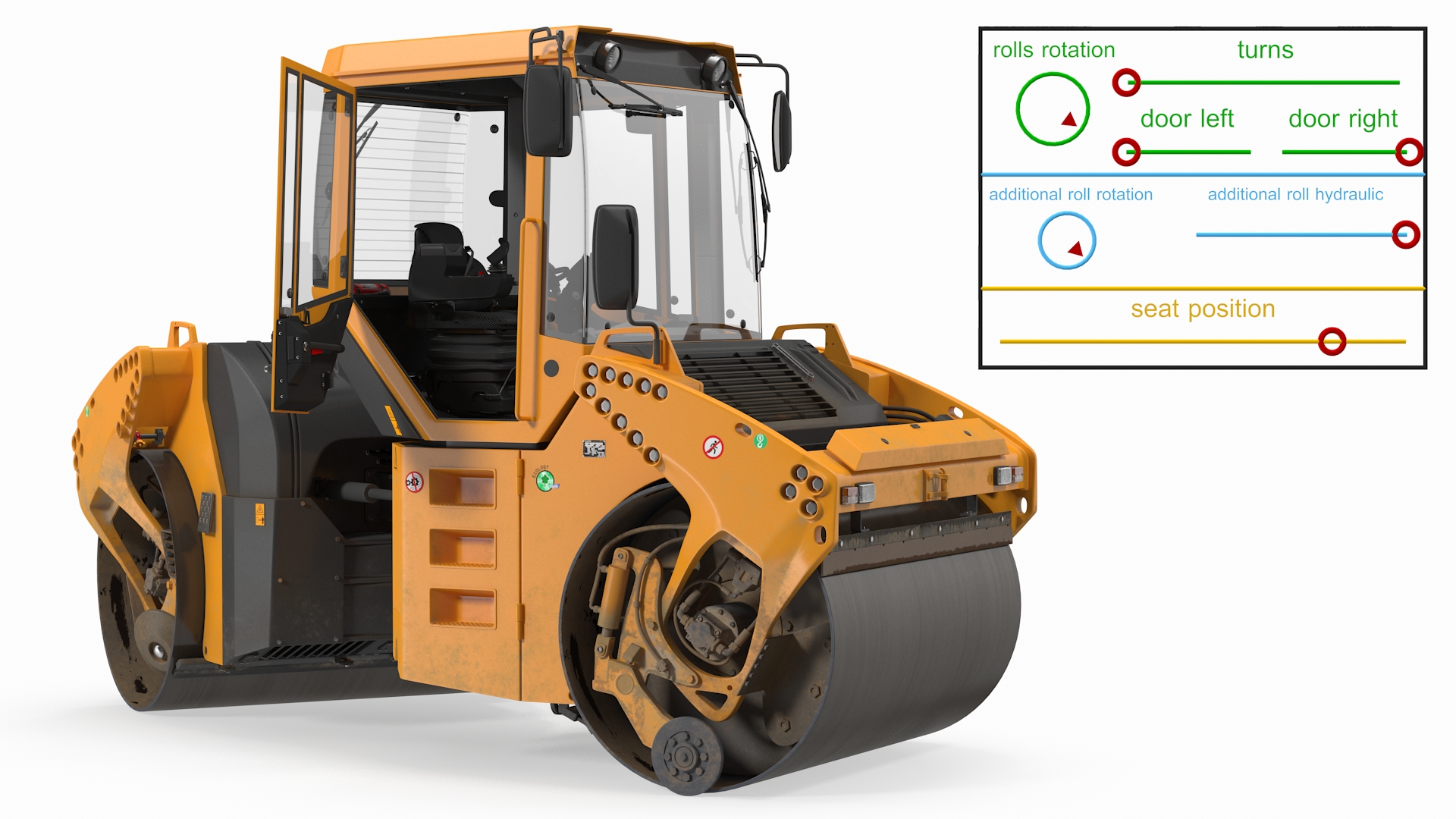 3D Articulated Tandem Road Roller Dusty Rigged model
