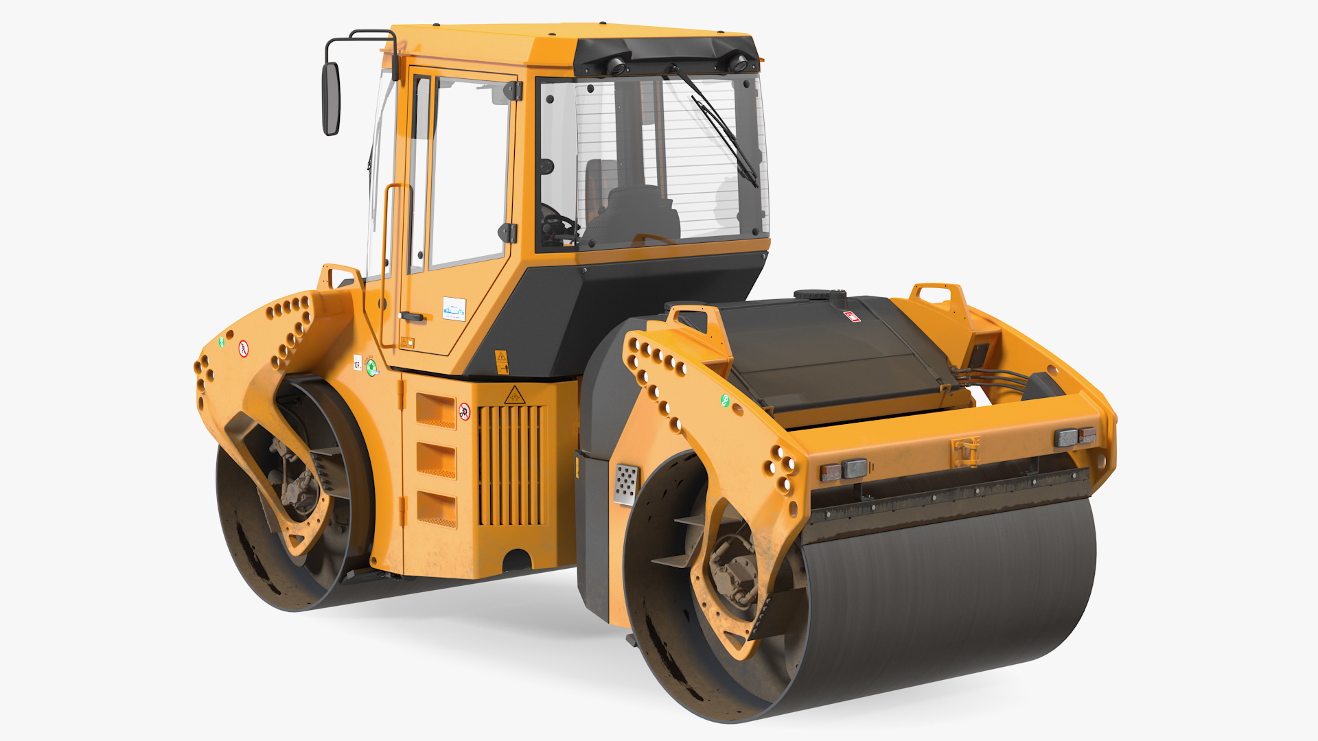 3D Articulated Tandem Road Roller Dusty Rigged model