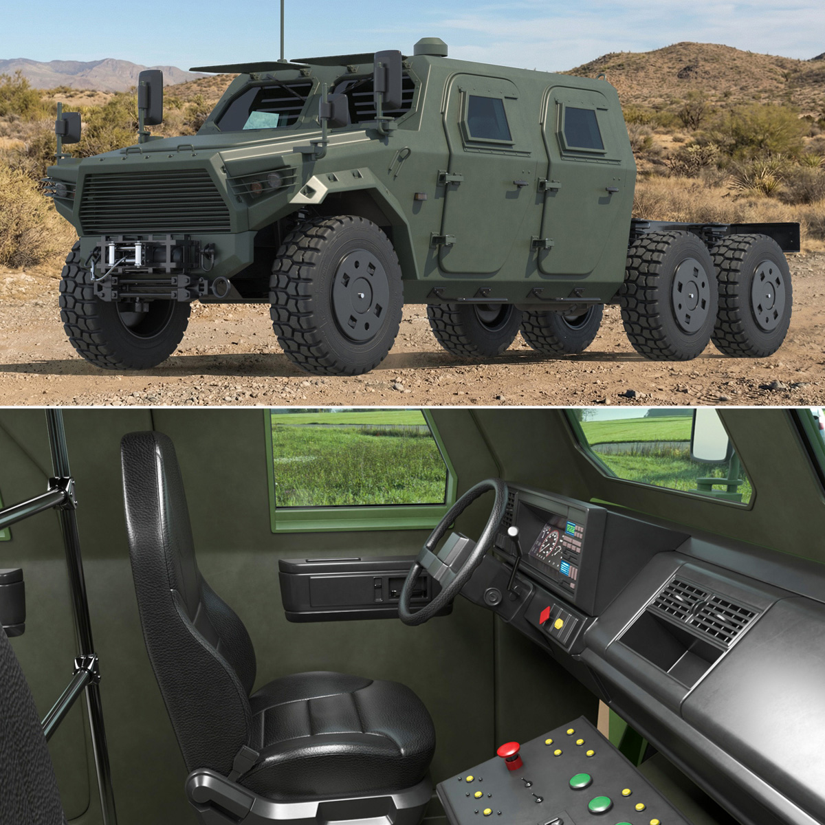 Dongfeng CTL-181 Mengshi Military Frame Truck Green Rigged 3D model preview