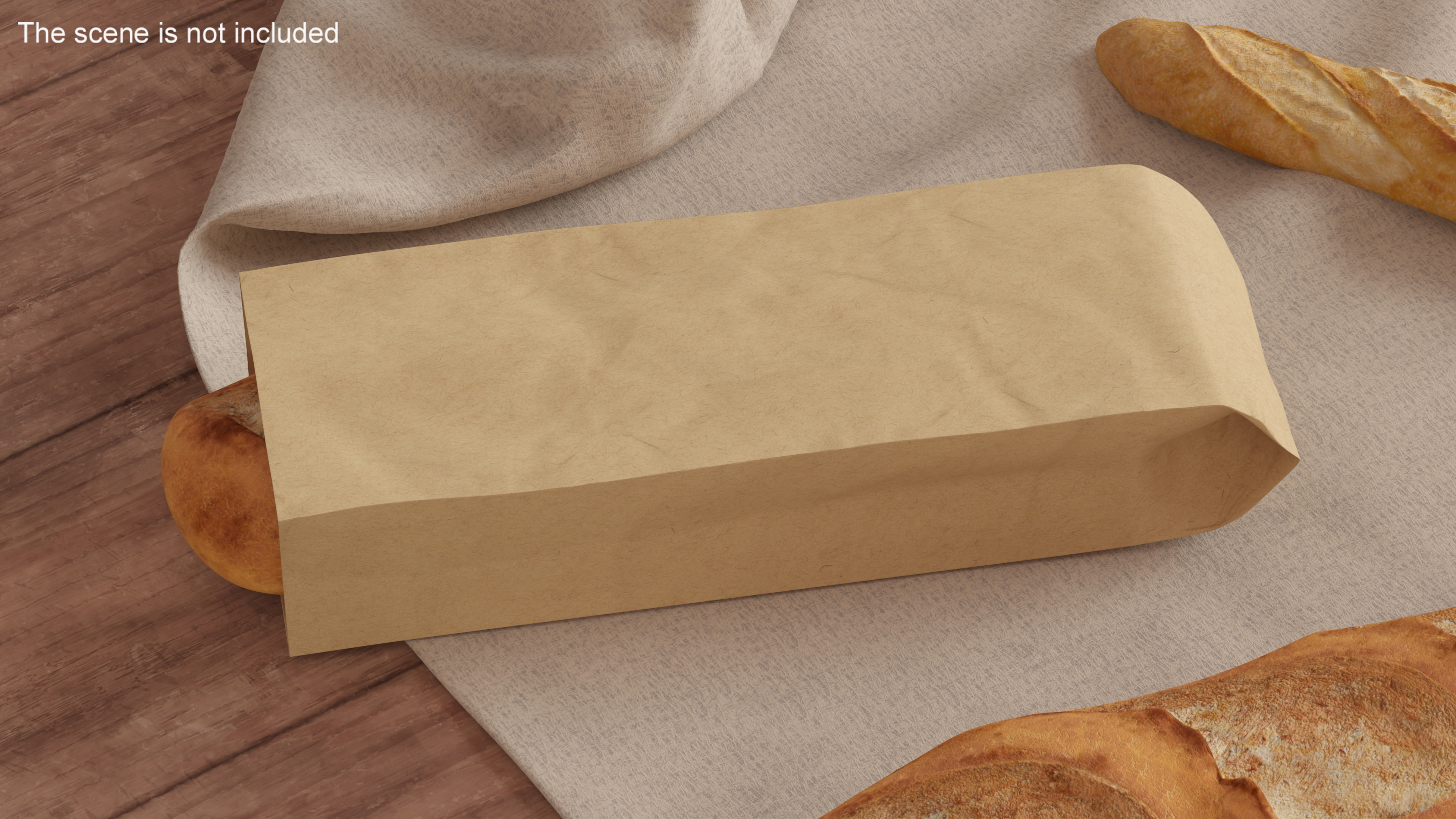 3D Brown Paper Bag with Bread