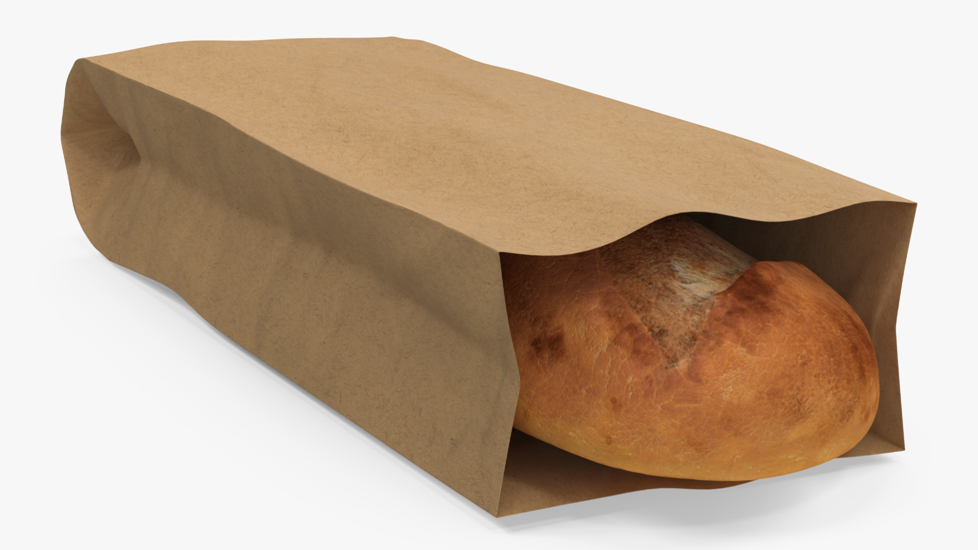 3D Brown Paper Bag with Bread