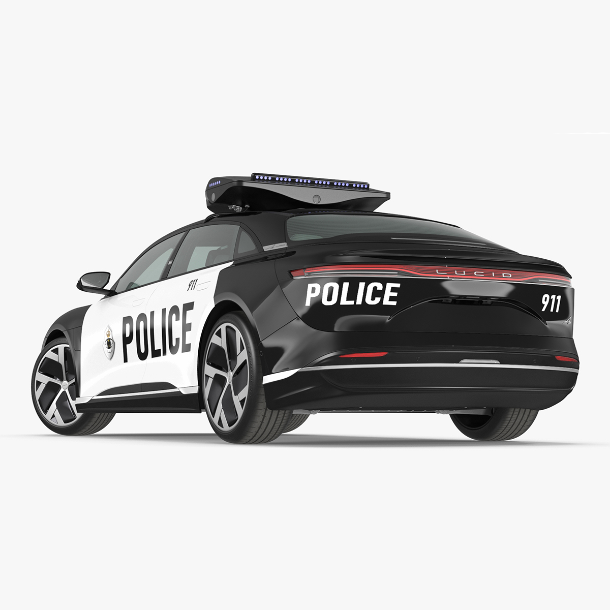 Lucid Air Electric Police Car with Drone Launch Pad Rigged for Cinema 4D 3D