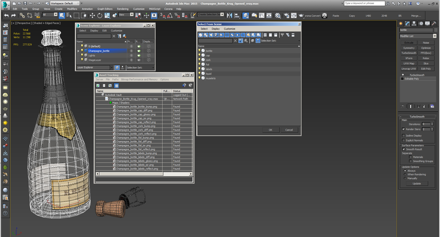 3D Champagne Bottle Krug Opened model
