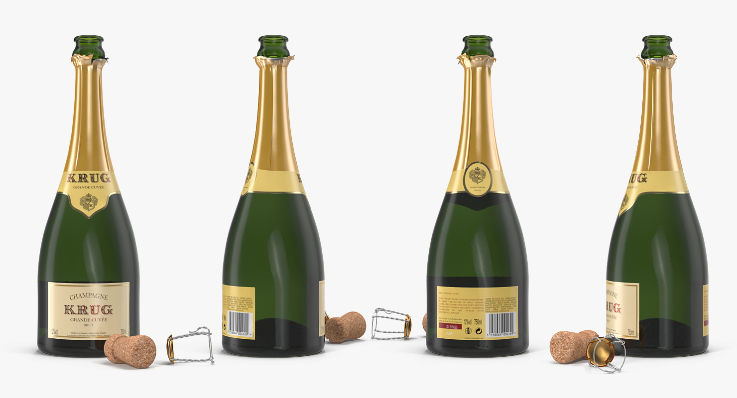 3D Champagne Bottle Krug Opened model