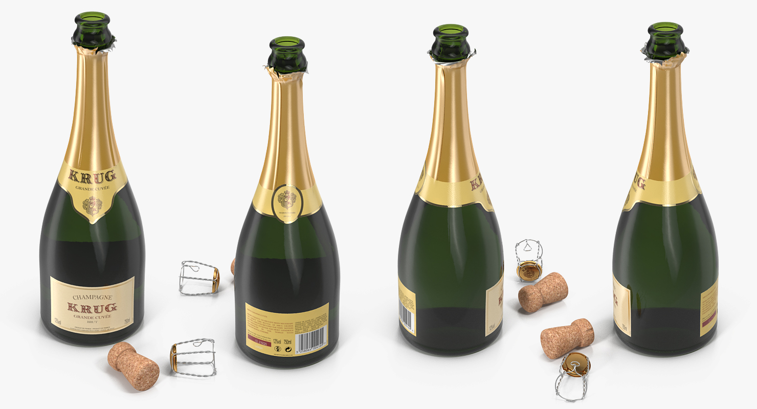3D Champagne Bottle Krug Opened model