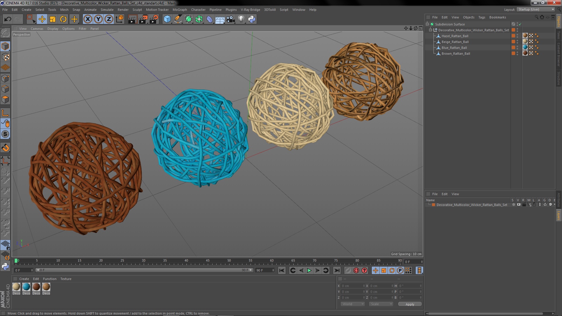 3D model Decorative Multicolor Wicker Rattan Balls Set