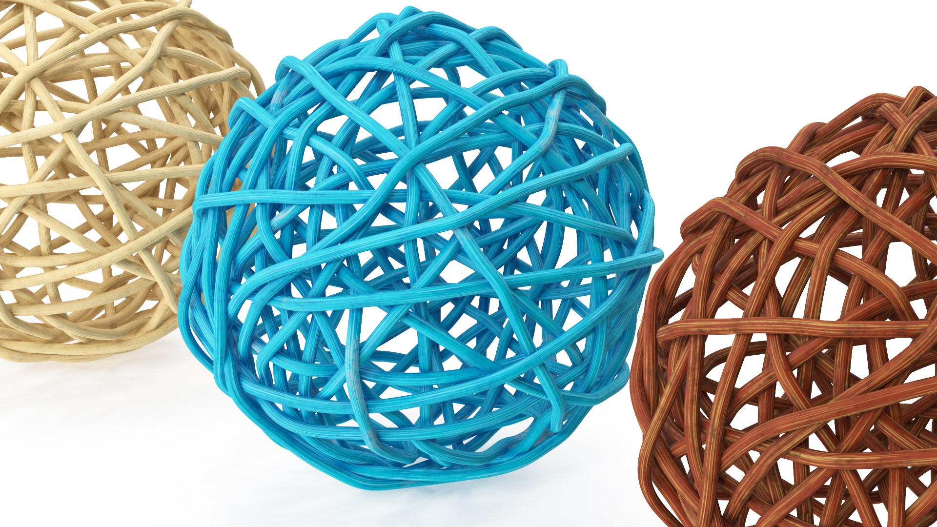 3D model Decorative Multicolor Wicker Rattan Balls Set