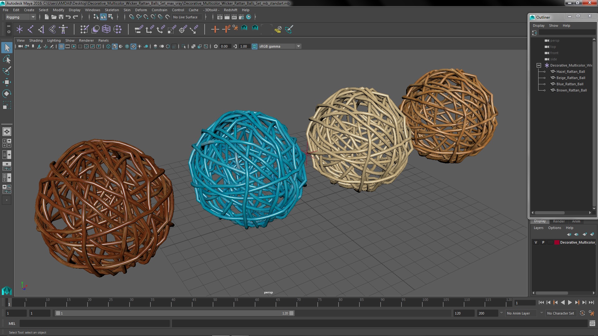 3D model Decorative Multicolor Wicker Rattan Balls Set