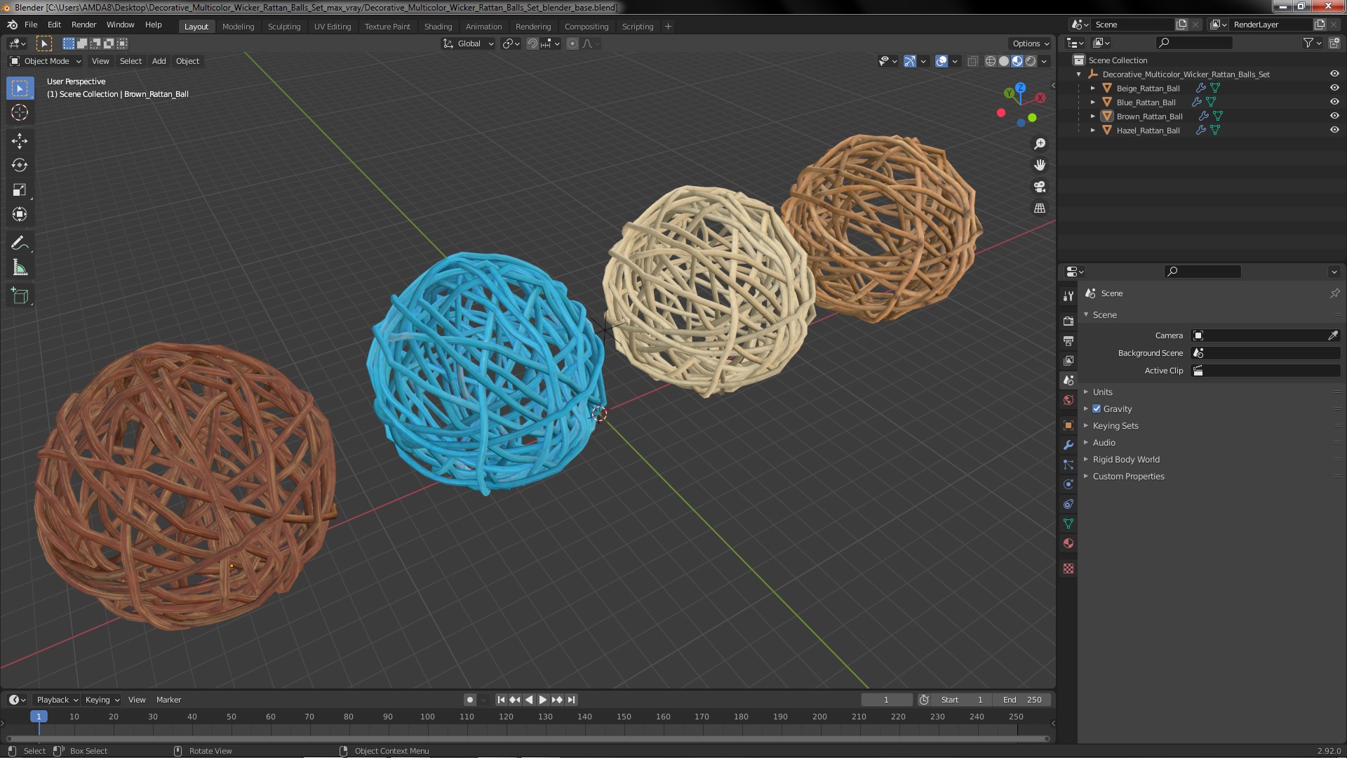 3D model Decorative Multicolor Wicker Rattan Balls Set