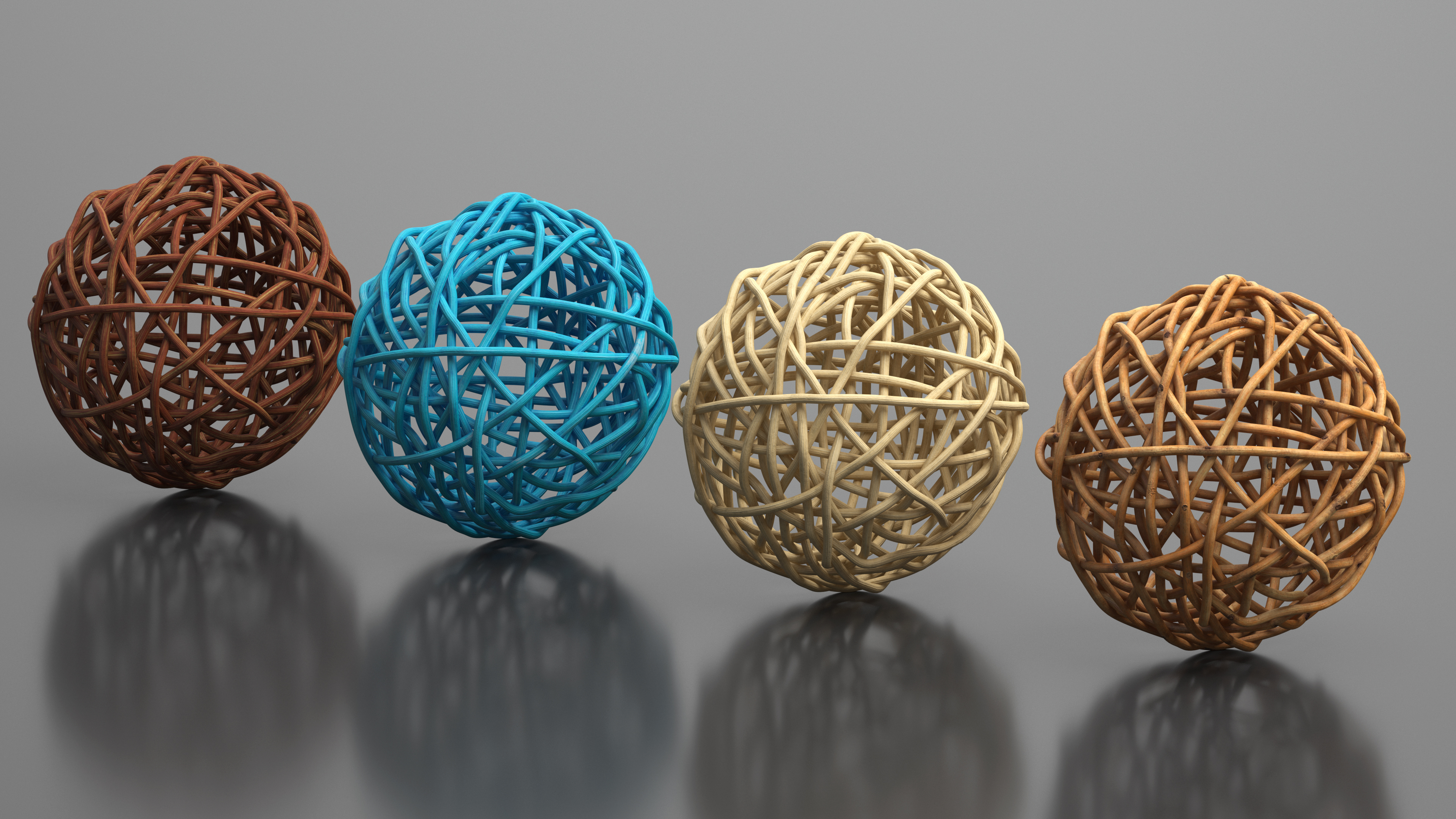 3D model Decorative Multicolor Wicker Rattan Balls Set