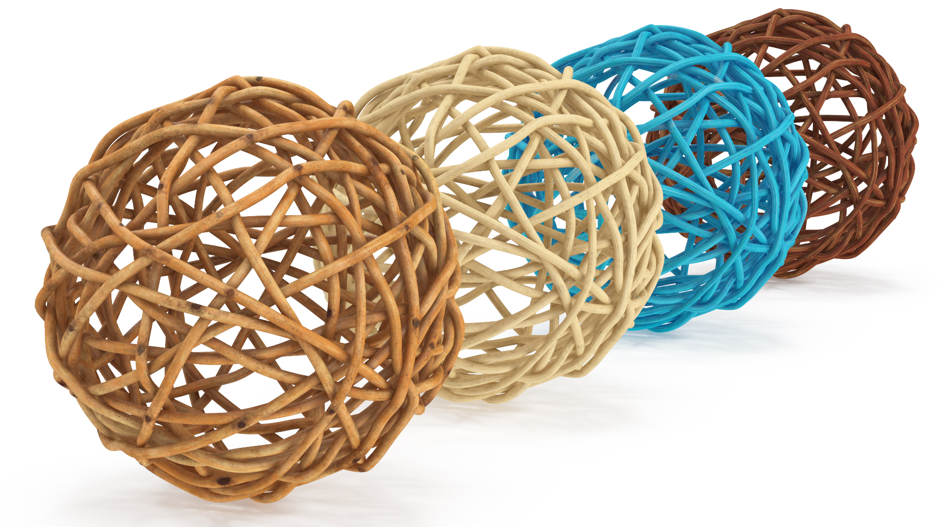 3D model Decorative Multicolor Wicker Rattan Balls Set