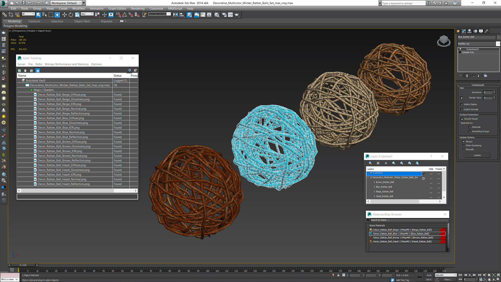 3D model Decorative Multicolor Wicker Rattan Balls Set
