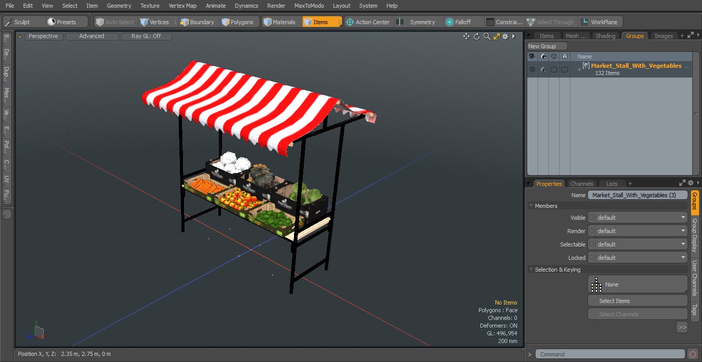 3D Market Stall With Vegetables model
