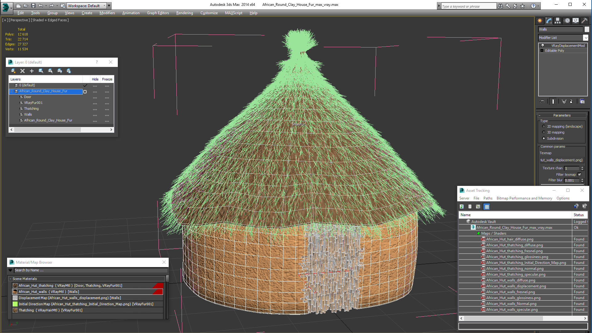 3D African Round Clay House Fur model