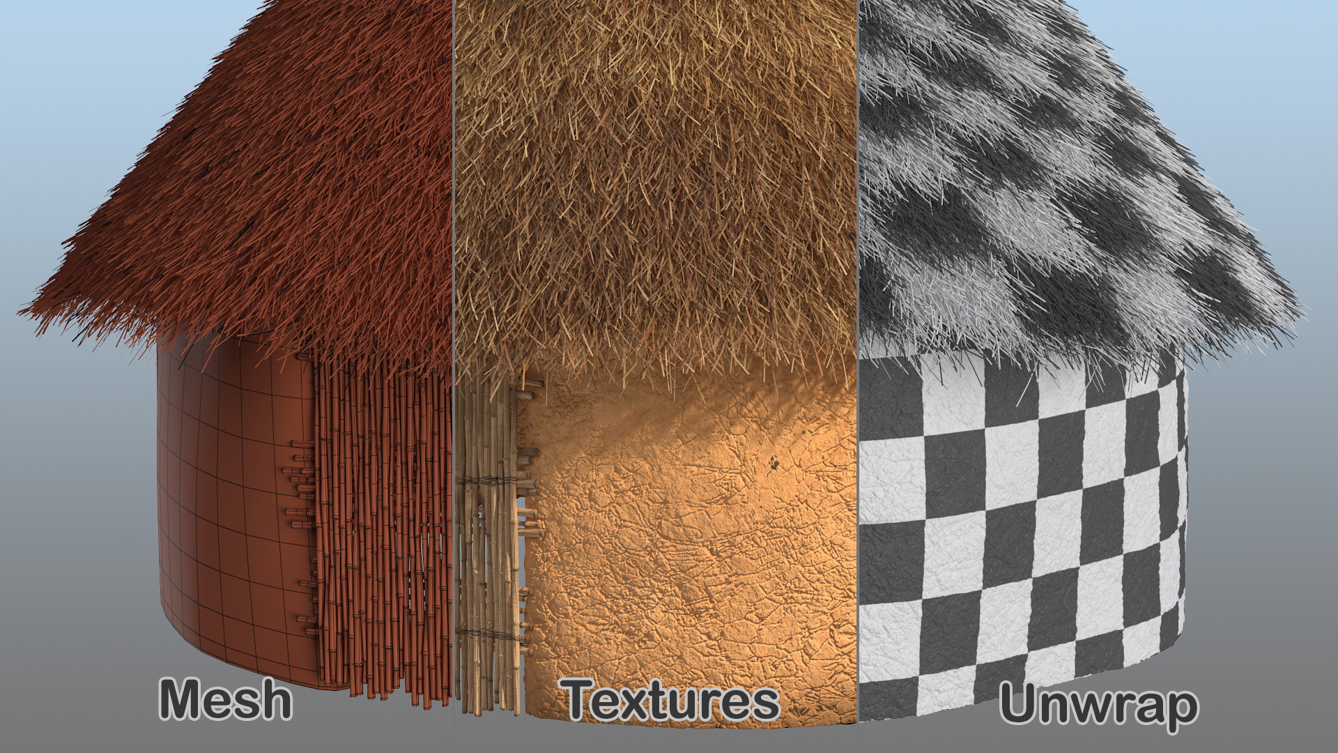 3D African Round Clay House Fur model