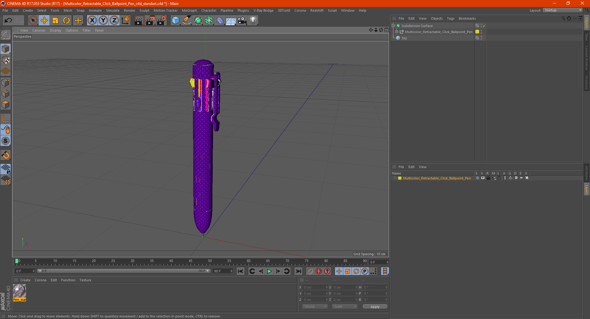 Multicolor Retractable Click Ballpoint Pen 3D