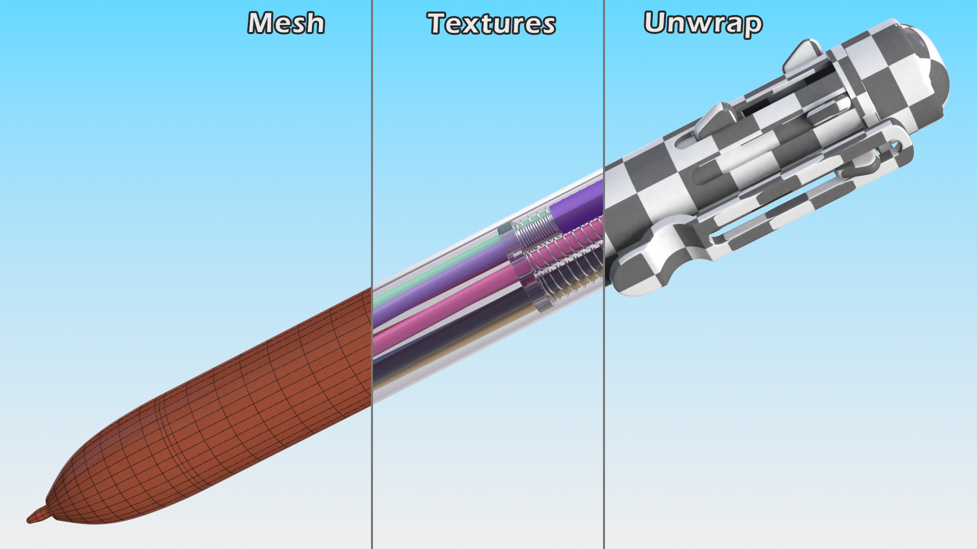 Multicolor Retractable Click Ballpoint Pen 3D