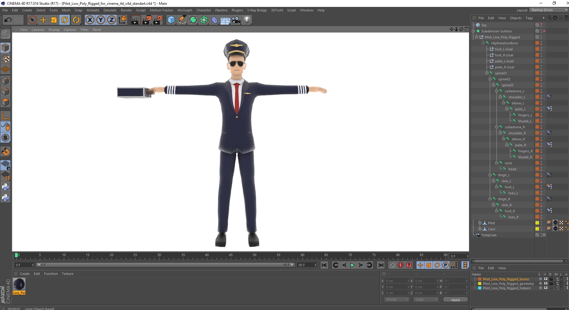 3D model Pilot Low Poly Rigged for Cinema 4D