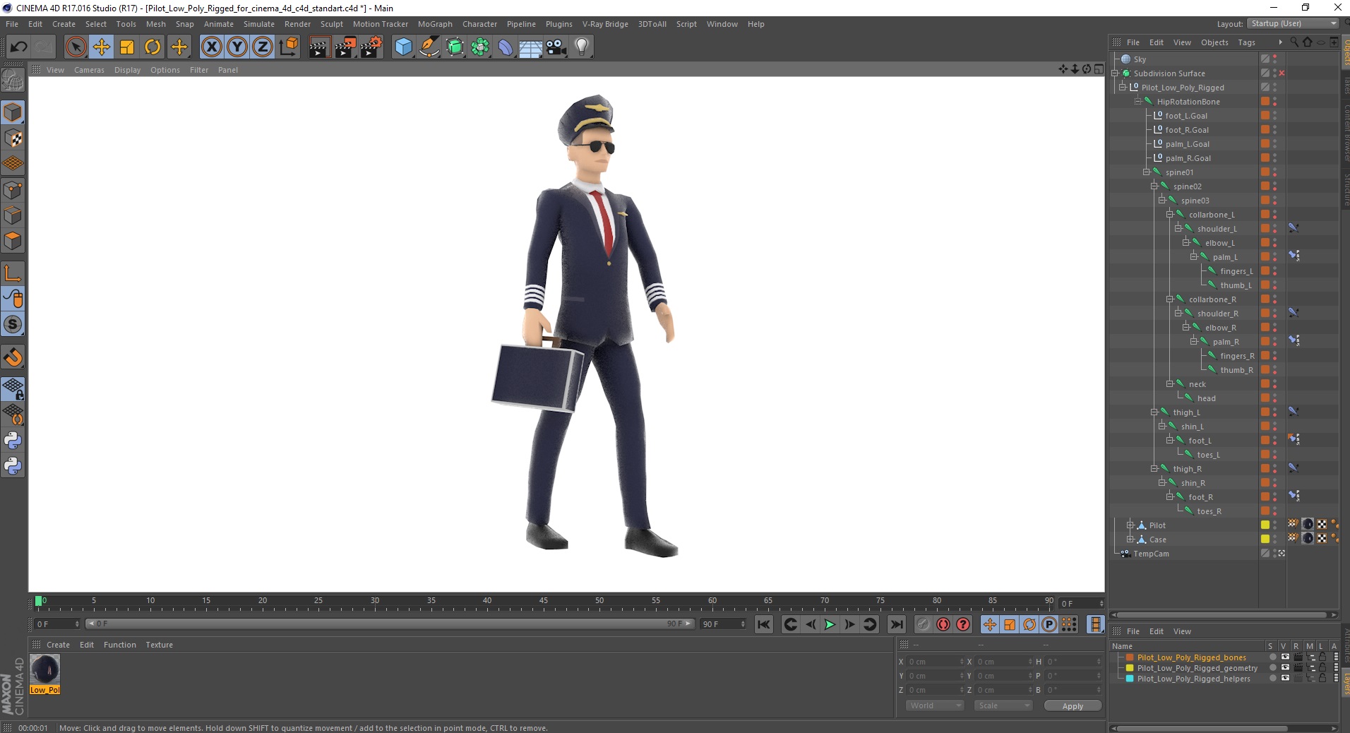 3D model Pilot Low Poly Rigged for Cinema 4D