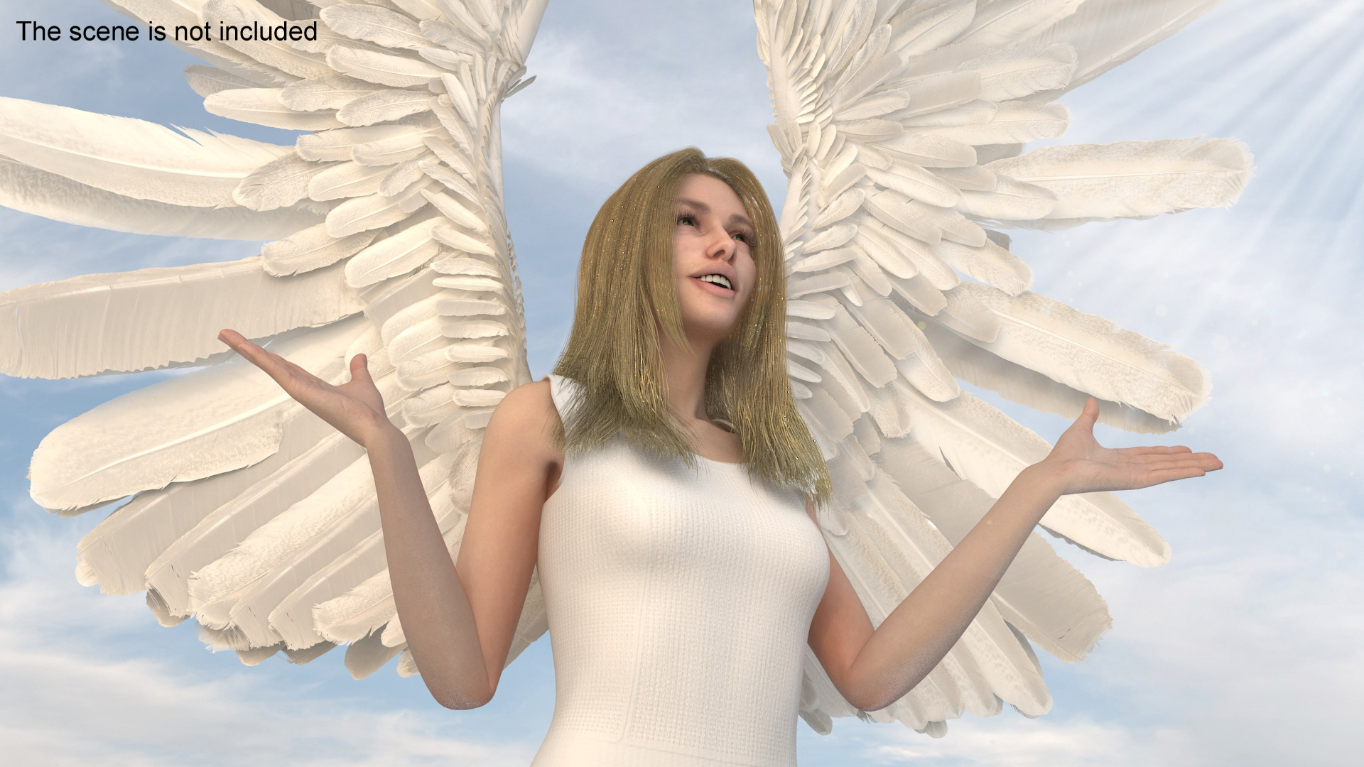 3D Green-Eyed Blonde Angel Woman Rigged