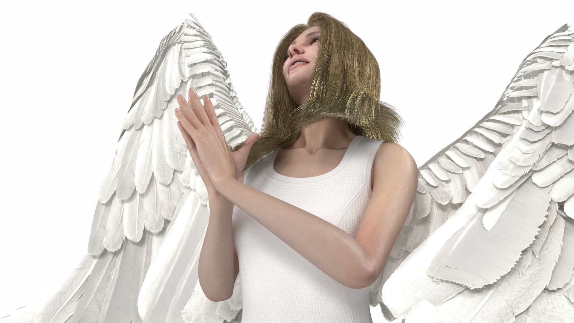 3D Green-Eyed Blonde Angel Woman Rigged