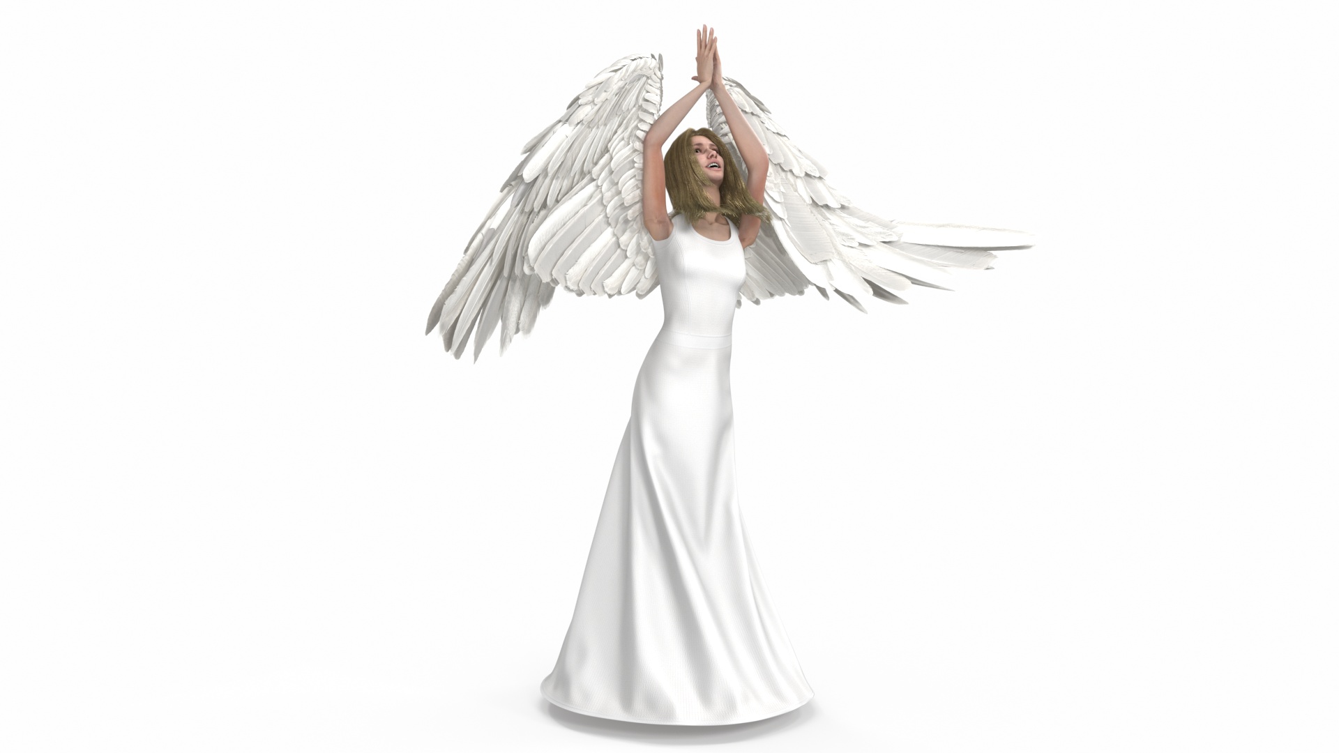 3D Green-Eyed Blonde Angel Woman Rigged