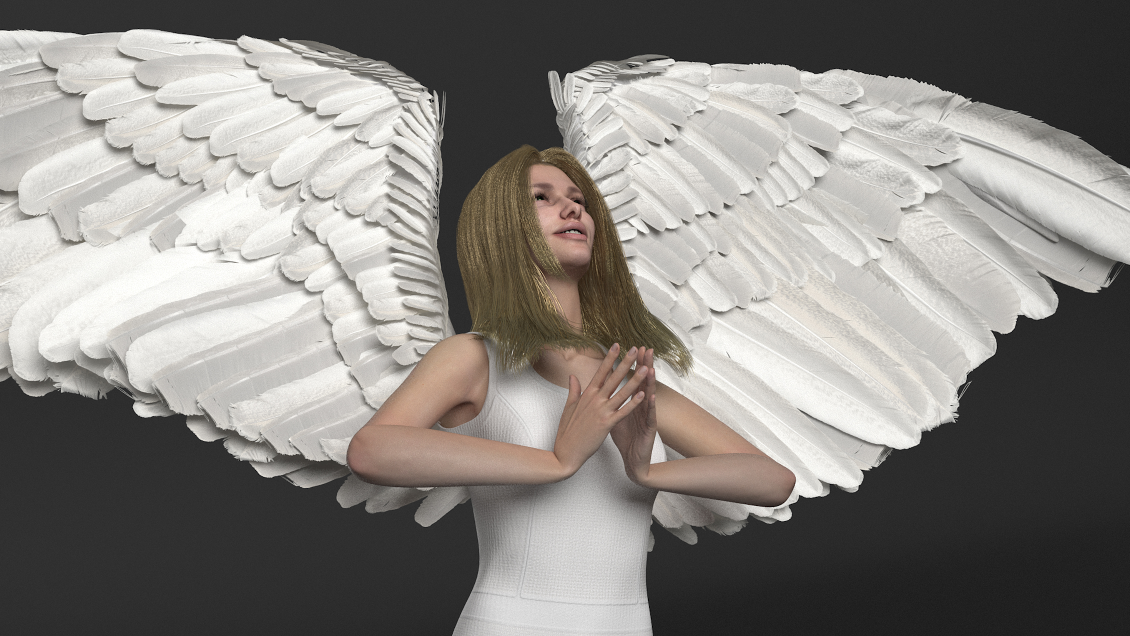 3D Green-Eyed Blonde Angel Woman Rigged