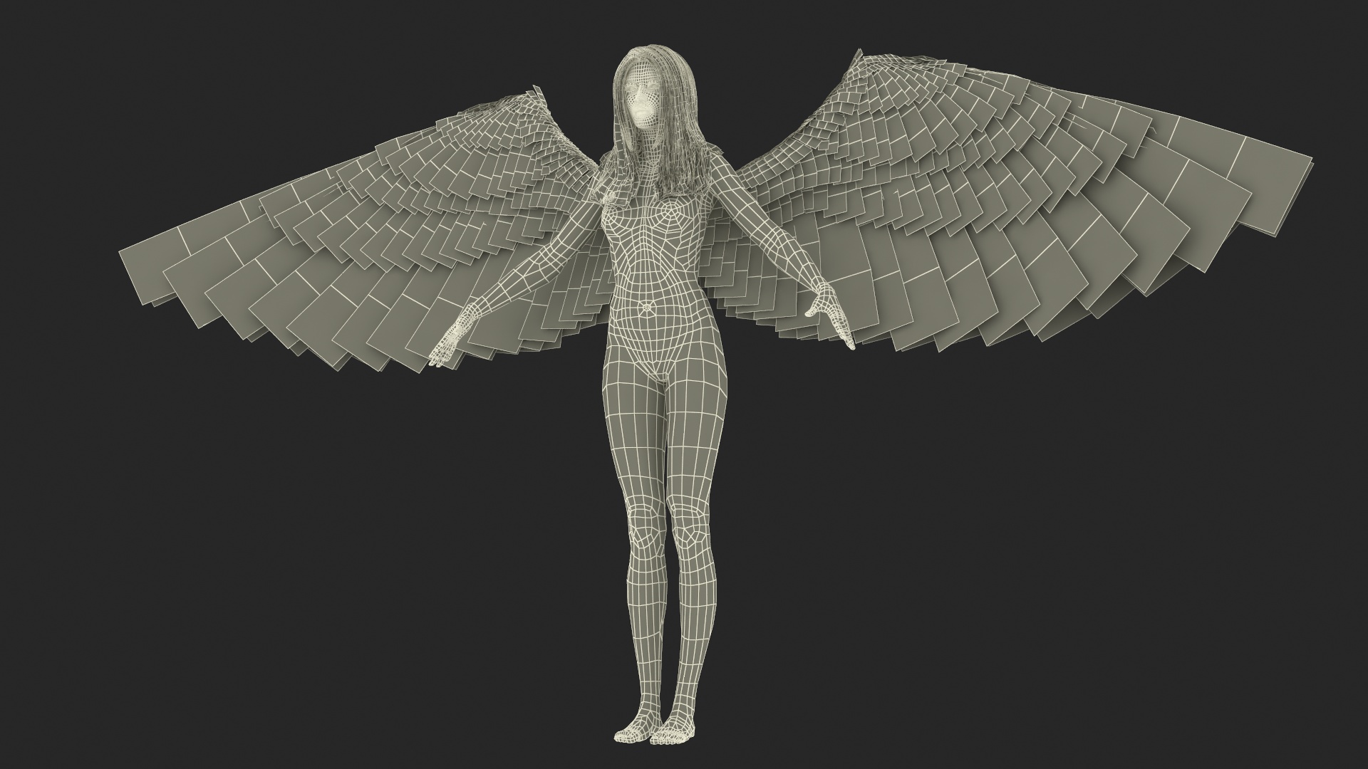 3D Green-Eyed Blonde Angel Woman Rigged