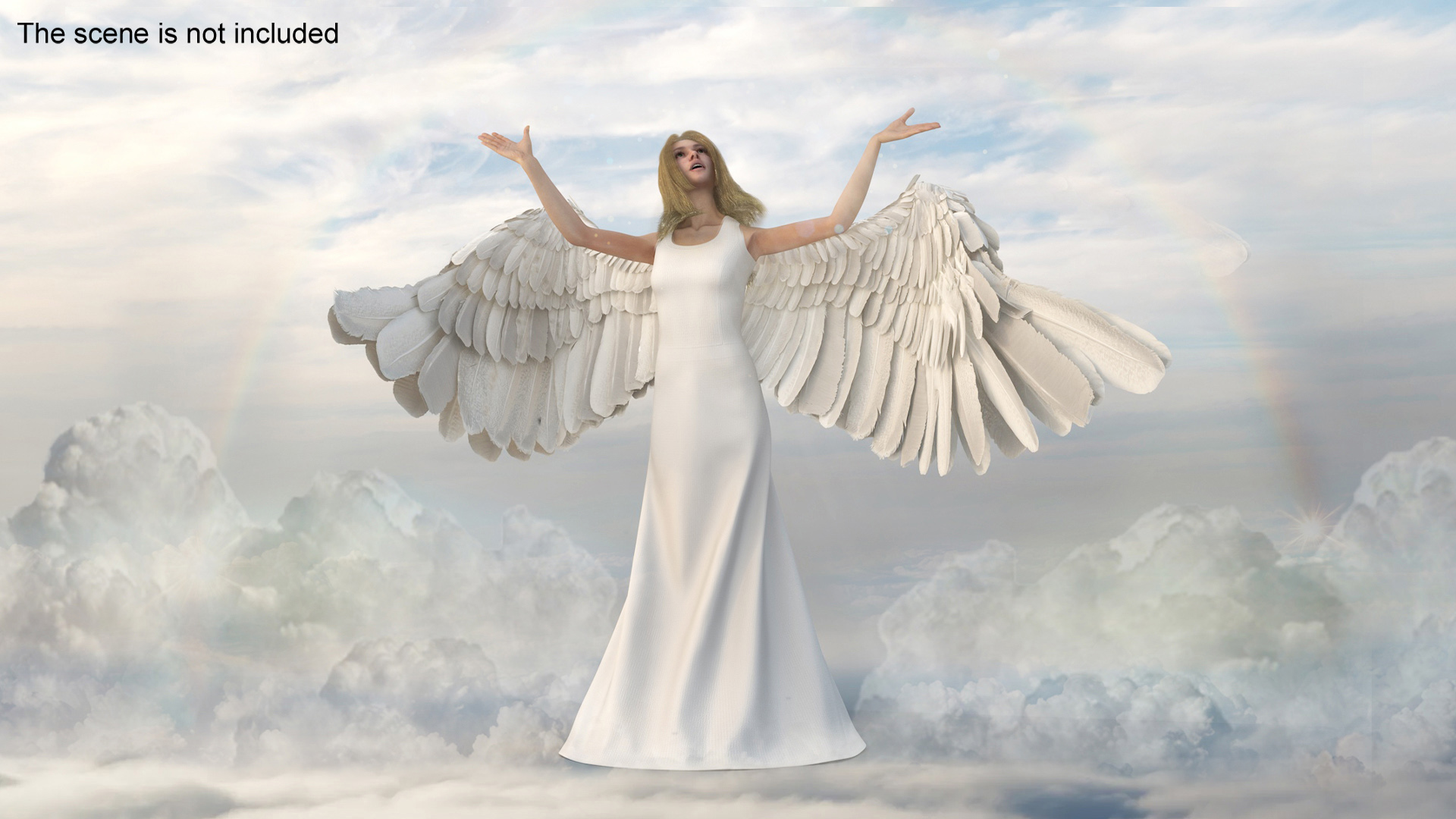 3D Green-Eyed Blonde Angel Woman Rigged
