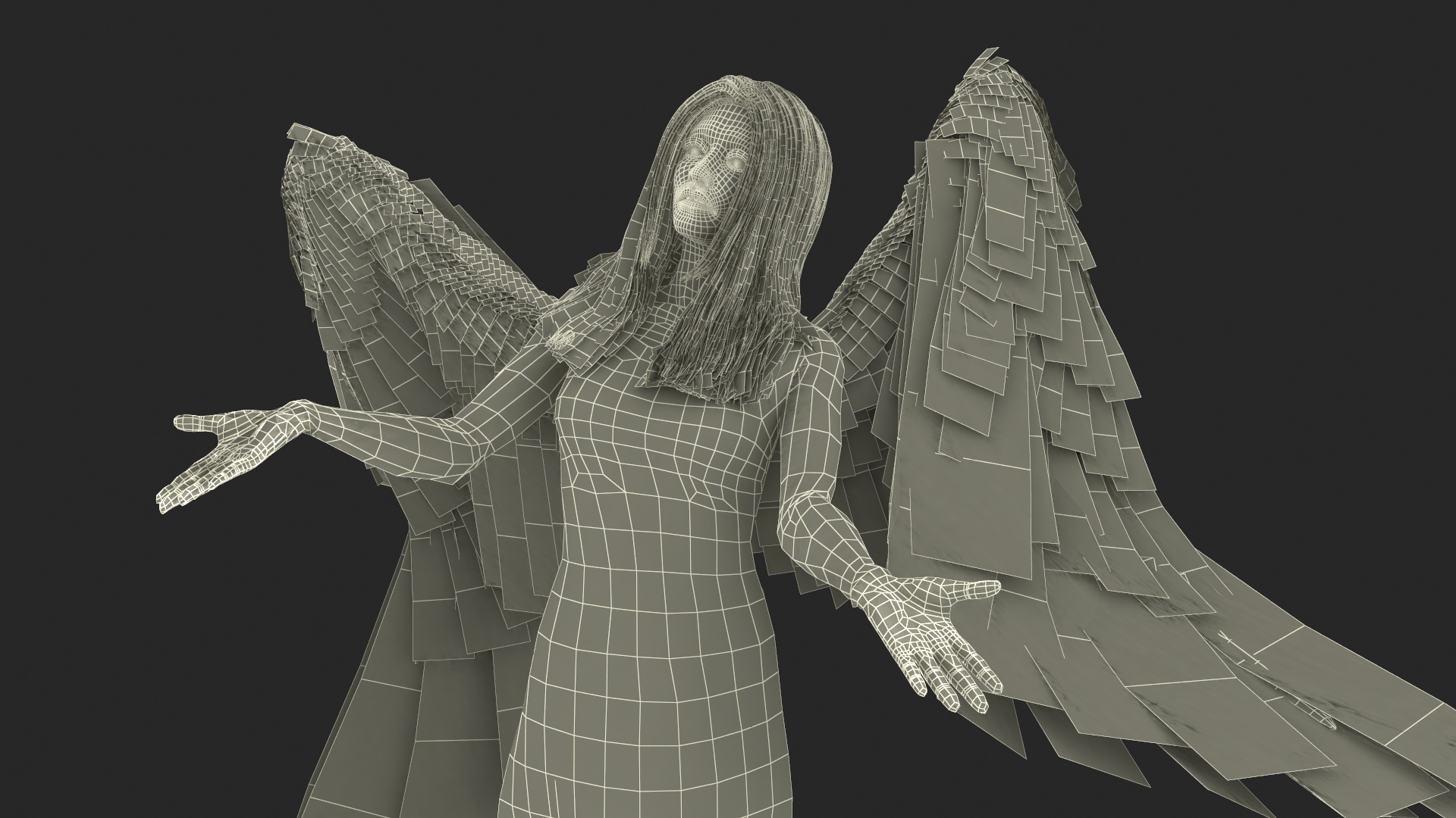 3D Green-Eyed Blonde Angel Woman Rigged