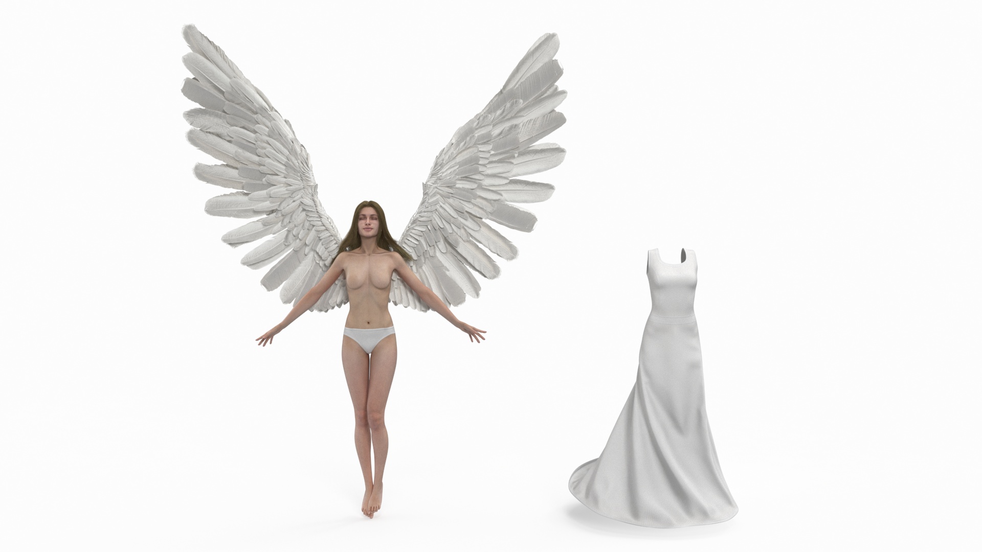3D Green-Eyed Blonde Angel Woman Rigged