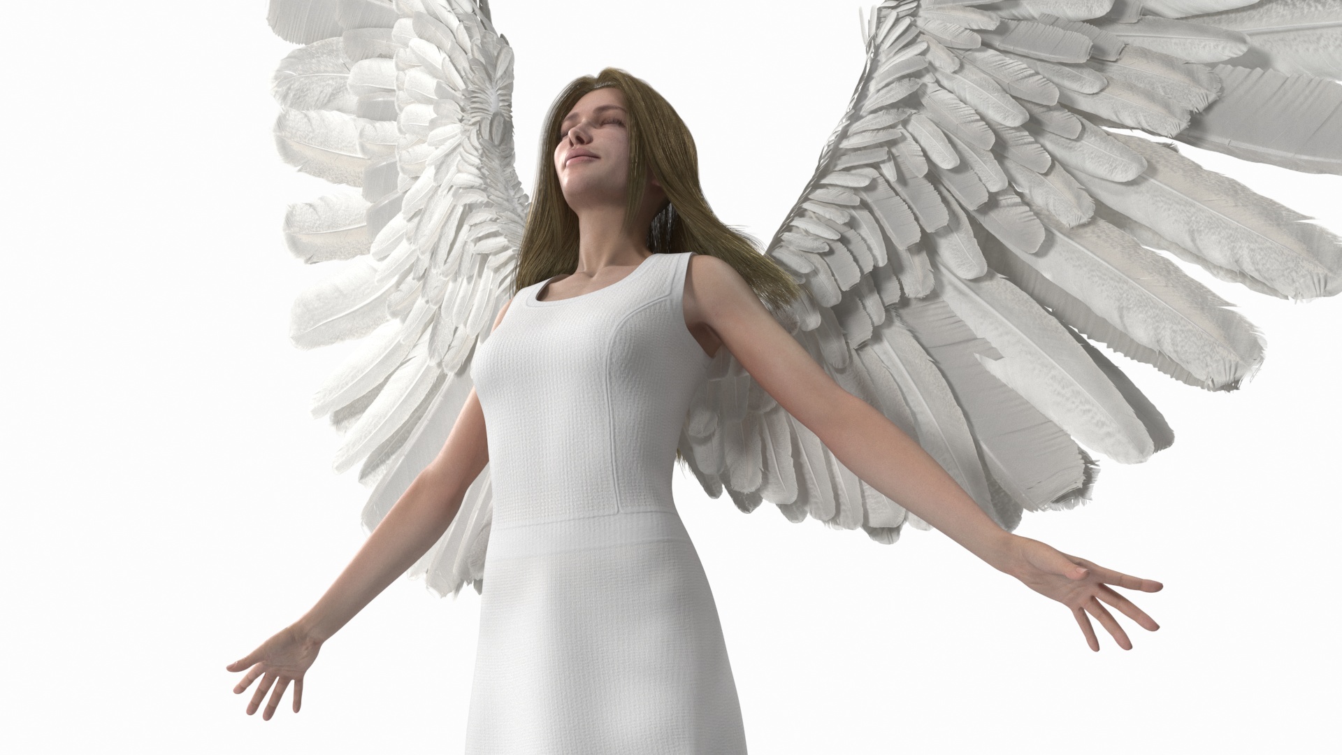 3D Green-Eyed Blonde Angel Woman Rigged