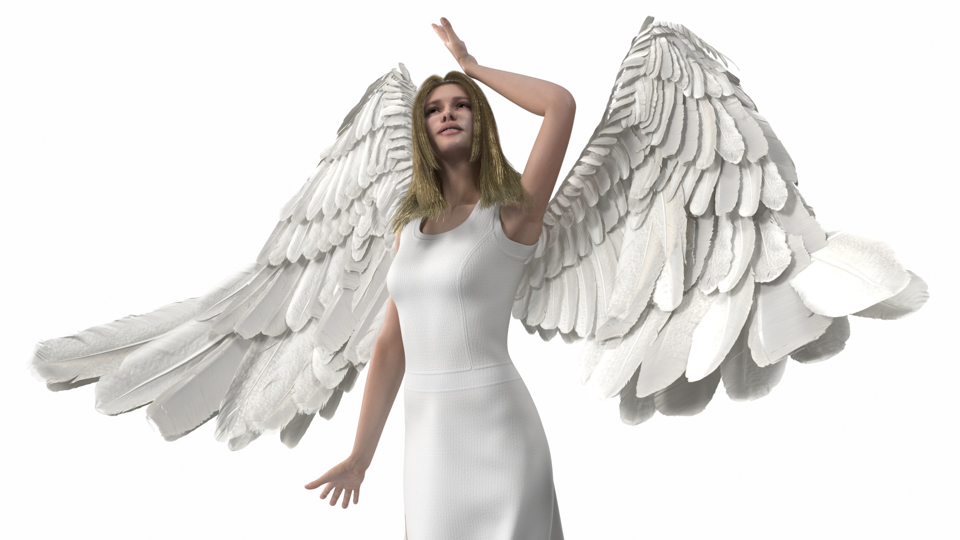 3D Green-Eyed Blonde Angel Woman Rigged