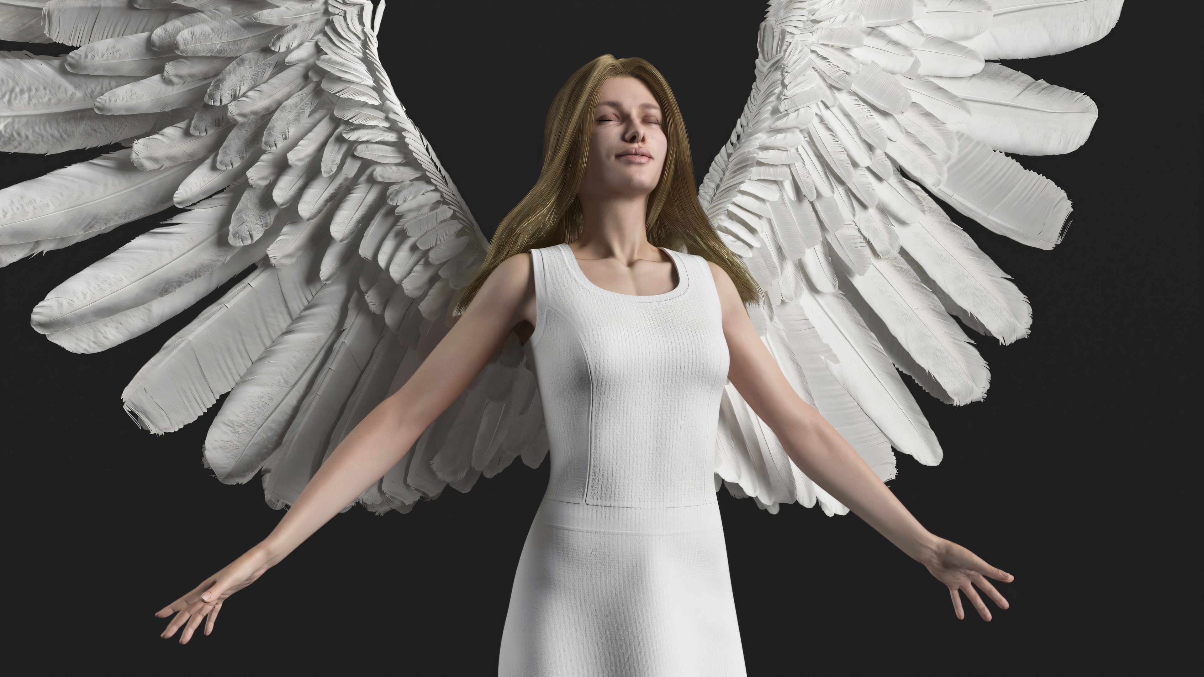 3D Green-Eyed Blonde Angel Woman Rigged