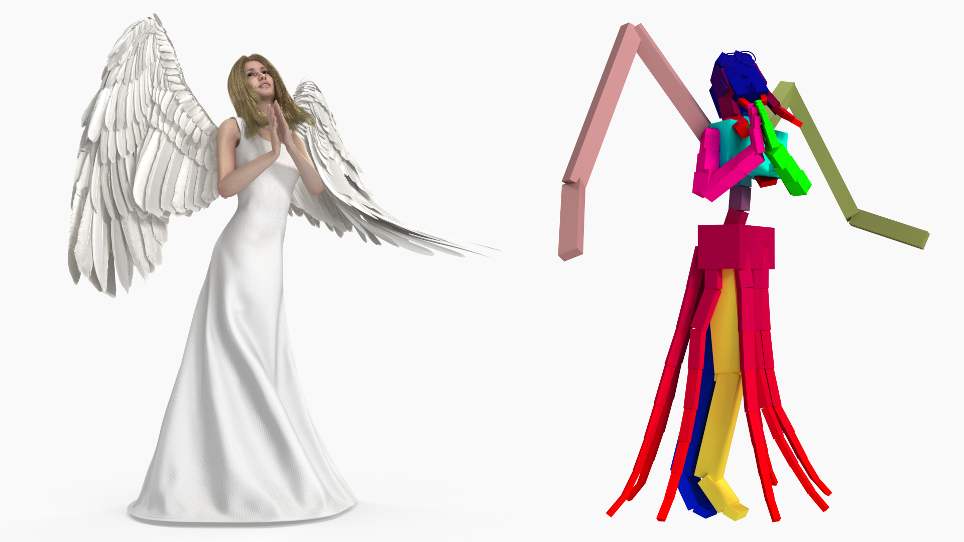 3D Green-Eyed Blonde Angel Woman Rigged