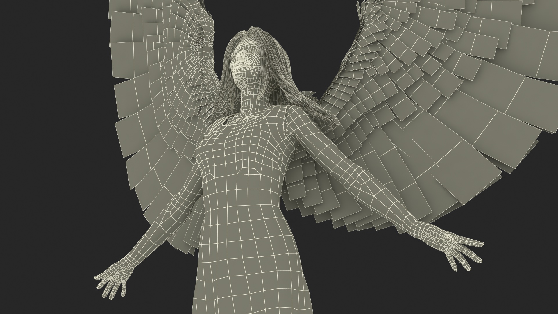 3D Green-Eyed Blonde Angel Woman Rigged