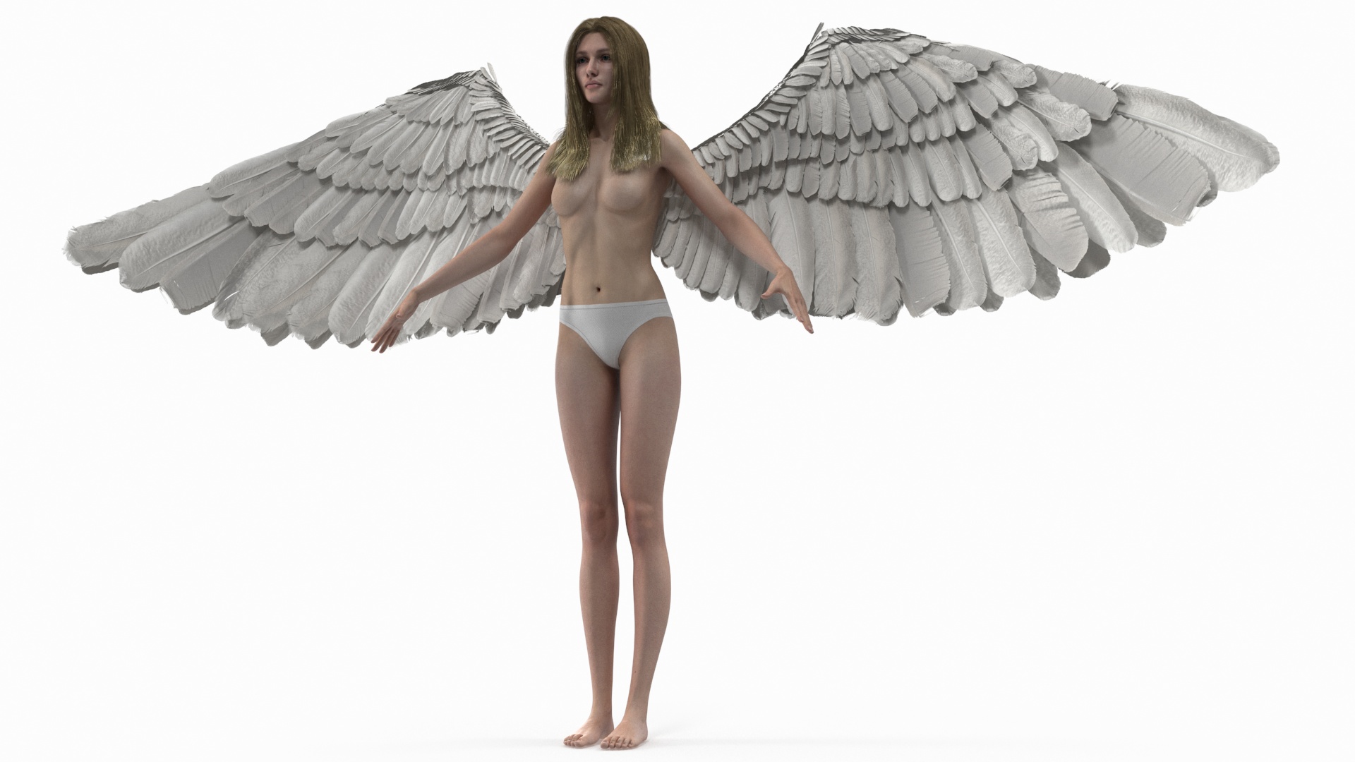 3D Green-Eyed Blonde Angel Woman Rigged