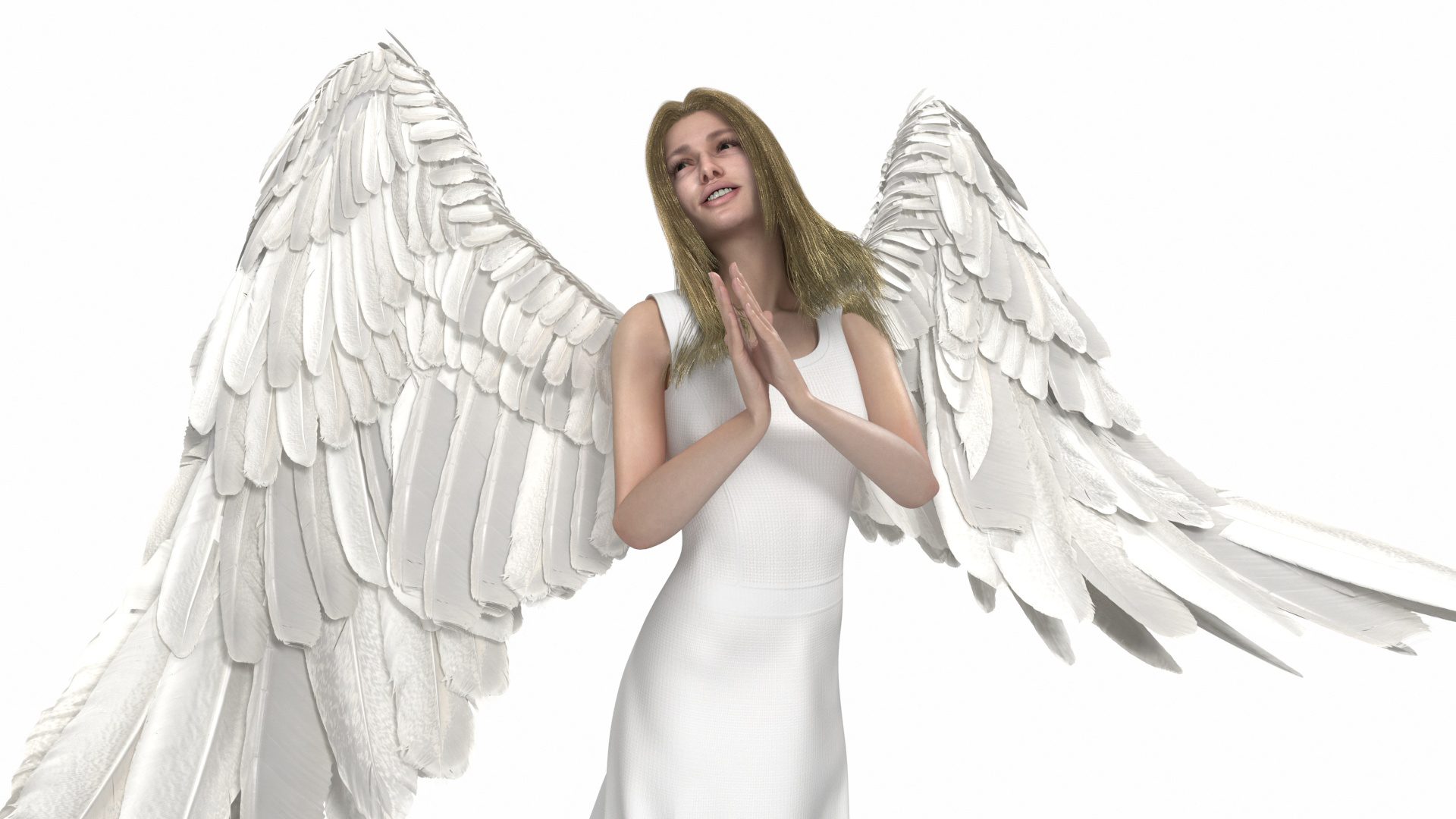 3D Green-Eyed Blonde Angel Woman Rigged